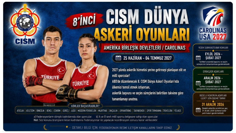 2027 Yılında Askerlik Yapacak Millî Sporculara CISM Dünya Askerî Oyunları Çağrısı