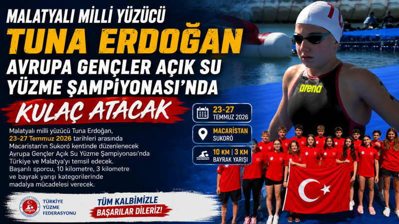 Malatyalı Milli Yüzücü Tuna Erdoğan, Avrupa Gençler Açık Su Yüzme Şampiyonası'nda Kulaç Atacak