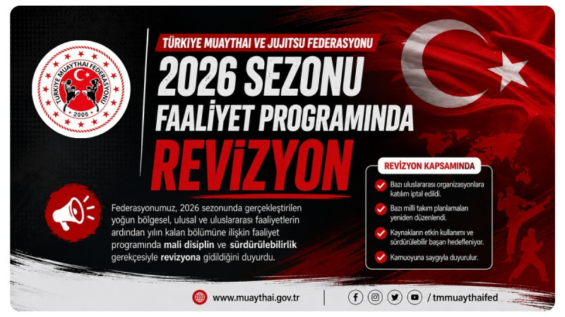 Türkiye Muaythai ve Jujitsu Federasyonu, 2026 sezonu faaliyet programında revizyona gi