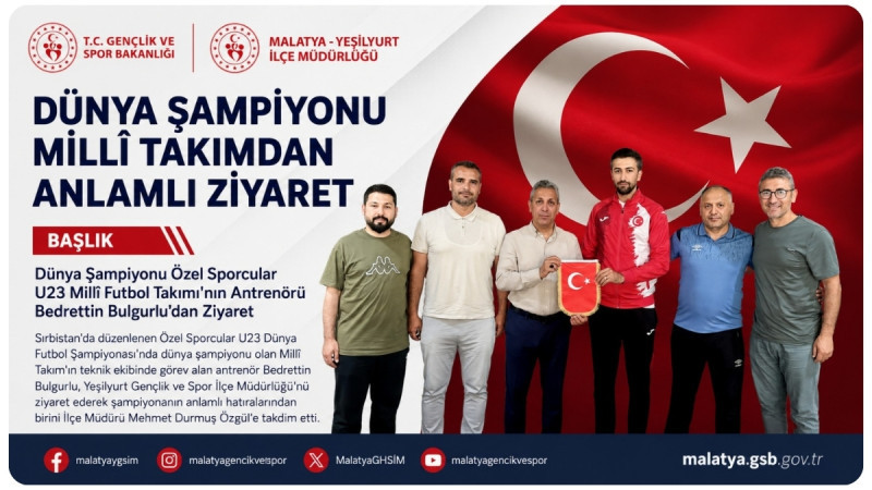 Dünya Şampiyonu Özel Sporcular U23 Millî Futbol Takımı'nın Antrenörü Bedrettin Bulgurlu'dan Ziyaret