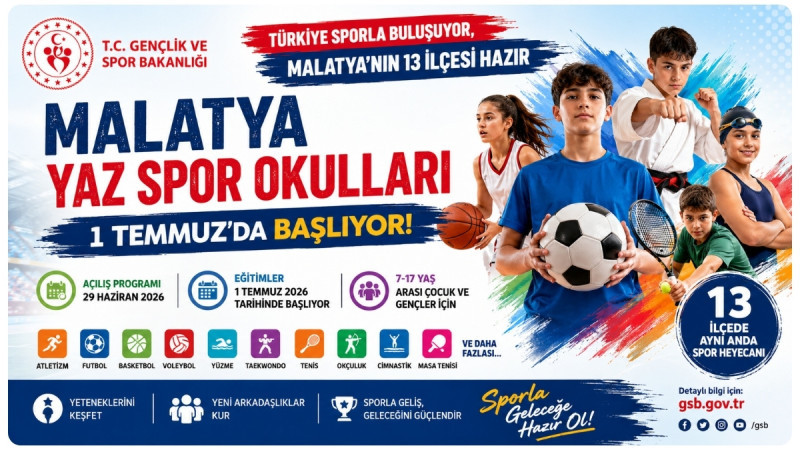 Malatya Yaz Spor Okulları 1 Temmuz'da Başlıyor: 13 İlçede Aynı Anda Spor Heyecanı