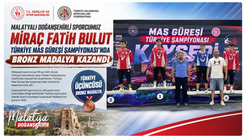 Malatyalı Doğanşehirli Sporcumuz Miraç Fatih Bulut Türkiye Mas Güreşi Şampiyonası'nda Bronz Madalya