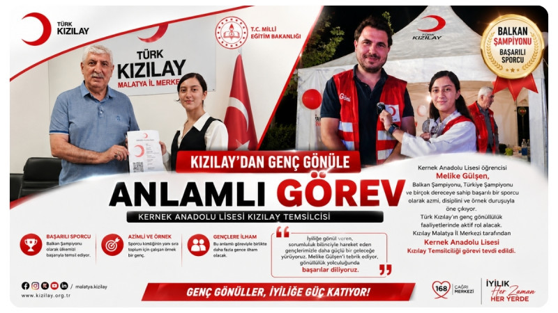 Balkan şampiyonu sporcu Melike Gülşen, Türk Kızılay tarafından okul temsilciliğine getirildi.